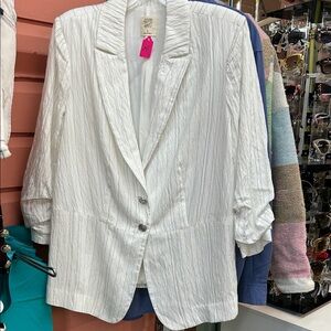 Elegant White Blazer for Women Nautical Jacket with pinstripes rouged sleeves